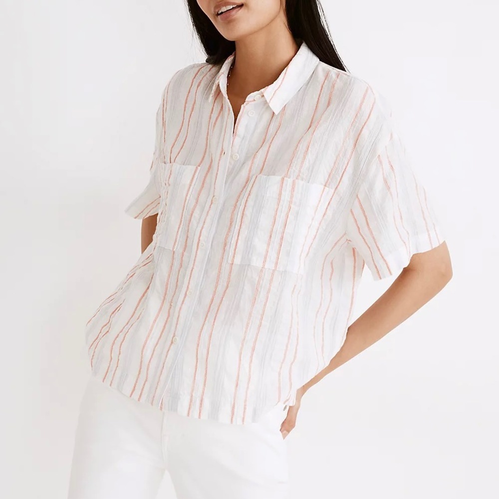 Madewell Beachside Seersucker Delmar Stripe Button Down Shirt Blouse XS